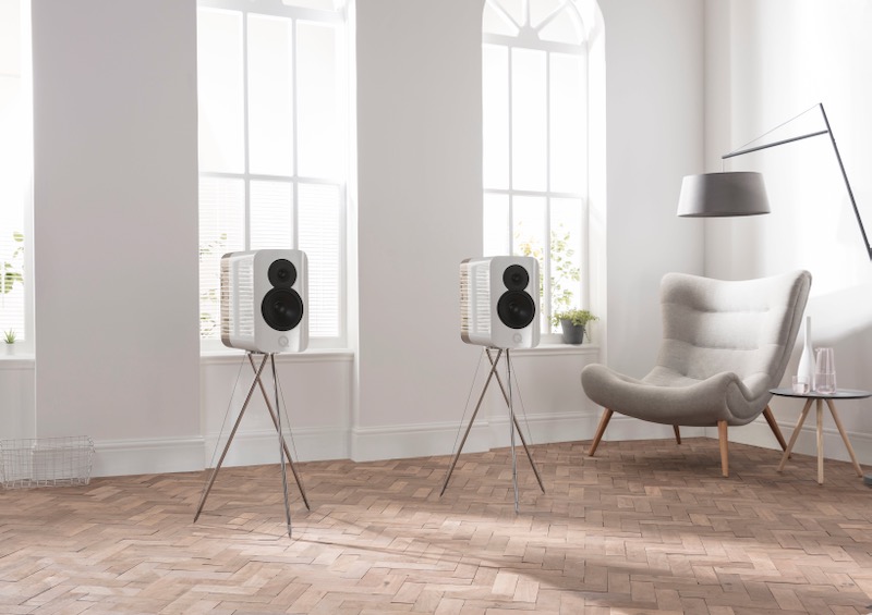 Q Acoustics Concept 300 White OakStands Grille Off Lifestyle Photograph