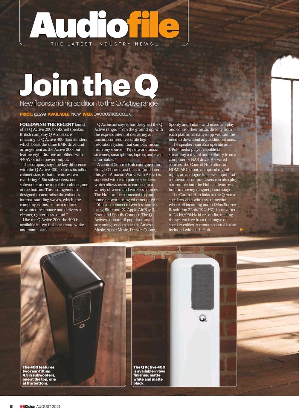The Q Acoustics Q Active 400 features in the new issue of Hi-Fi Choice magazine Photograph
